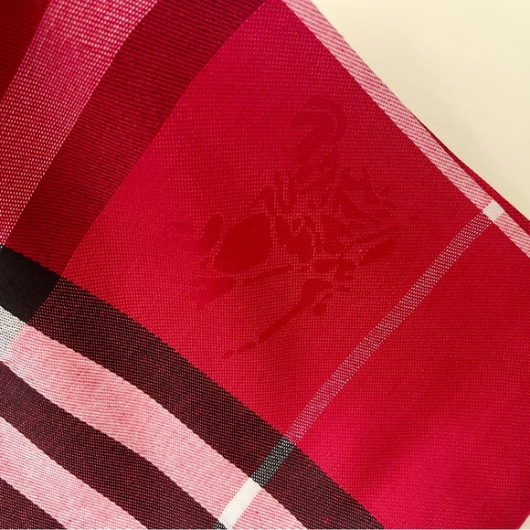 Red Plaid Nova Check Men's Burb*rry Style Red Scarf - Picture 4 of 9